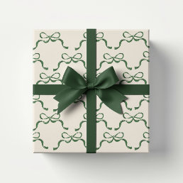 Christmas Cream Modern Holiday Green Bows  Wrapping Paper Sheets