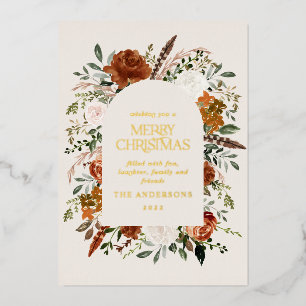 Christmas cream non photo elegant stag floral  foil holiday card