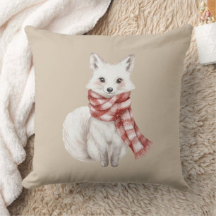 Christmas Cream Red White Peppermint Fox and Deer Throw Pillow