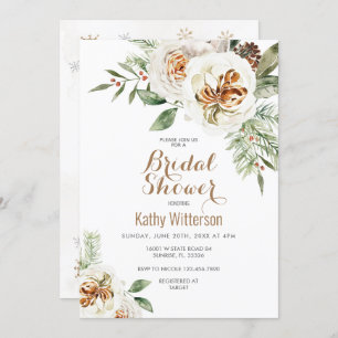 Christmas Creamy White Winter Floral Bridal Shower Invitation