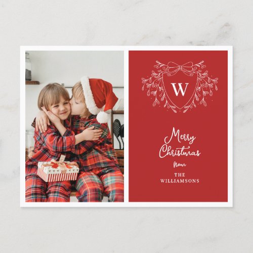 Christmas crest festive red  white photo holiday postcard