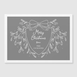Christmas crest grey white line art mistletoe magnetic invitation