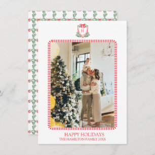 Christmas Crest Monogram Photo Grandmillennial Holiday Card