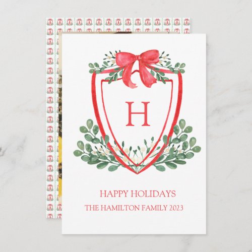 Christmas Crest Monogram Photo  Holiday Card