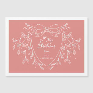 Christmas crest pink white line art mistletoe magnetic invitation
