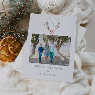 Christmas Crest Sage Red  Letterpress Photo Cards