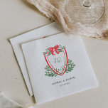 Christmas Crest | Whimsical Holiday Wedding Napkins<br><div class="desc">These stunning,  vintage style holiday wedding napkins feature a colorful,  whimsical Christmas design. A bright red crest with your monogram and a bow is surrounded by watercolor green botanical foliage.</div>