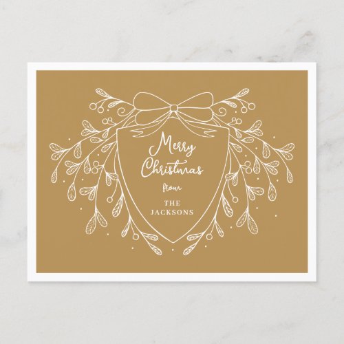 Christmas crest with mistletoe Gold and white Holiday Postcard