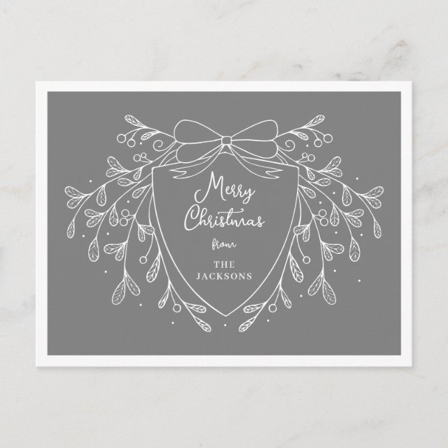 Christmas crest with mistletoe Grey and white Holiday Postcard (Front)