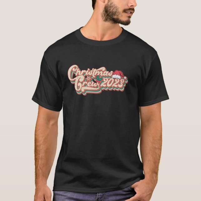 Christmas Crew 2023 Santa Hat Retro Groovy Xmas Pj T-Shirt (Front)