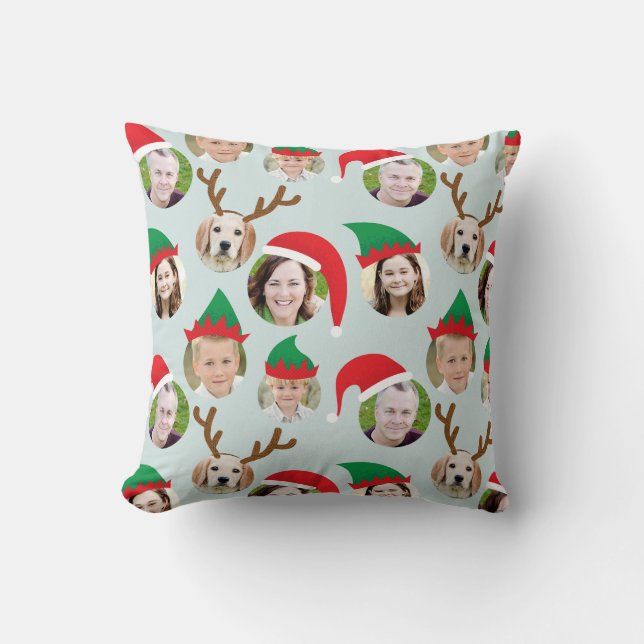 Christmas Crew Custom Six Photo Funny Holiday Gift Throw Pillow (Front)