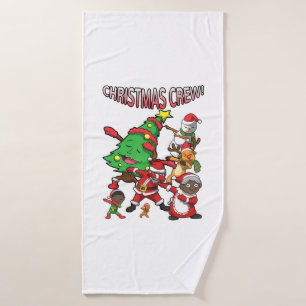 Christmas Crew Dabbing Santa African American Bath Towel