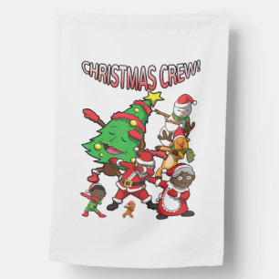 Christmas Crew Dabbing Santa African American House Flag