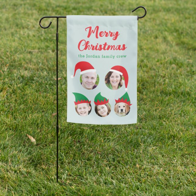 Christmas Crew Family of Five Photo Christmas Garden Flag (In SItu)