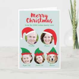 Christmas Crew Family of Five Photo Holiday Card