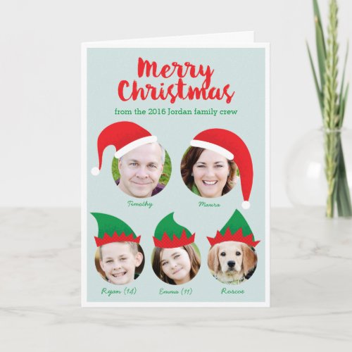 Christmas Crew Family of Five Photo Holiday Card
