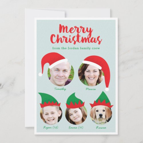 Christmas Crew Family of Five Photo Holiday Card