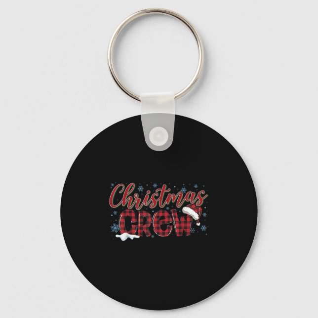 Christmas Crew Red Plaid Matching Family Group Squ Keychain (Front)