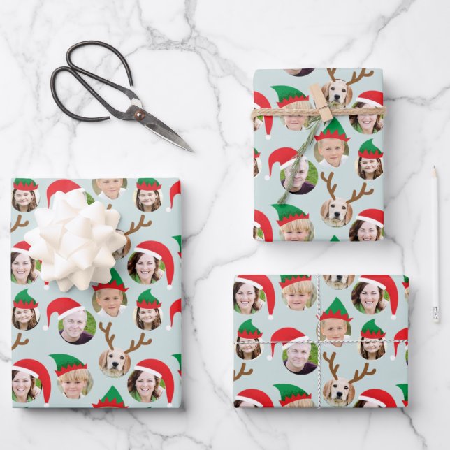 Christmas Crew Six Photo Custom Gift Wrap (Front)