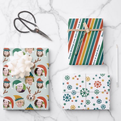 Christmas Crew Six Photo Custom Gift Wrap