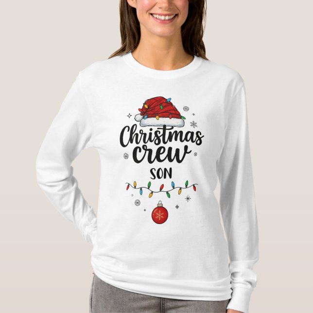 Christmas Crew Son Santa Hat Matching Christmas T-Shirt (Front)