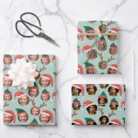 Funny Custom Face Photo Santa's Elves Christmas Wrapping Paper Sheets