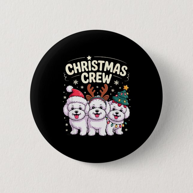 Christmas Crew Xmas Puppy Dog Funny Christmas Bich Button (Front)