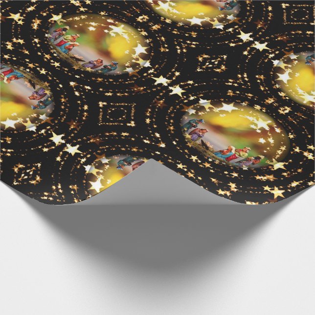 Christmas Crib Nativity Scene Baubles Star Pattern Wrapping Paper (Corner)
