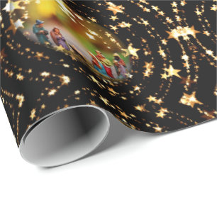 Christmas Crib Nativity Scene Baubles Star Pattern Wrapping Paper