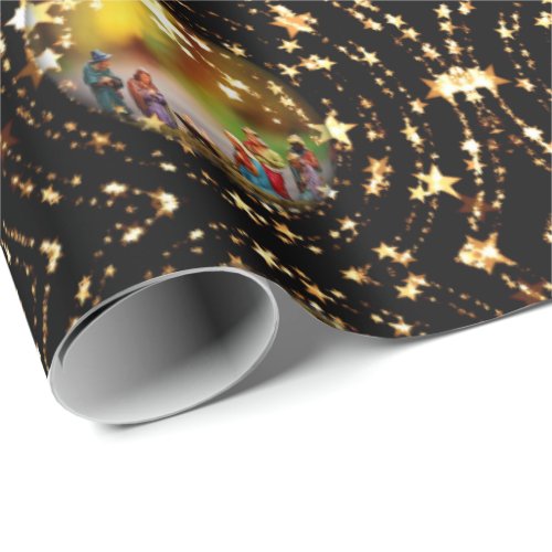 Christmas Crib Nativity Scene Baubles Star Pattern Wrapping Paper