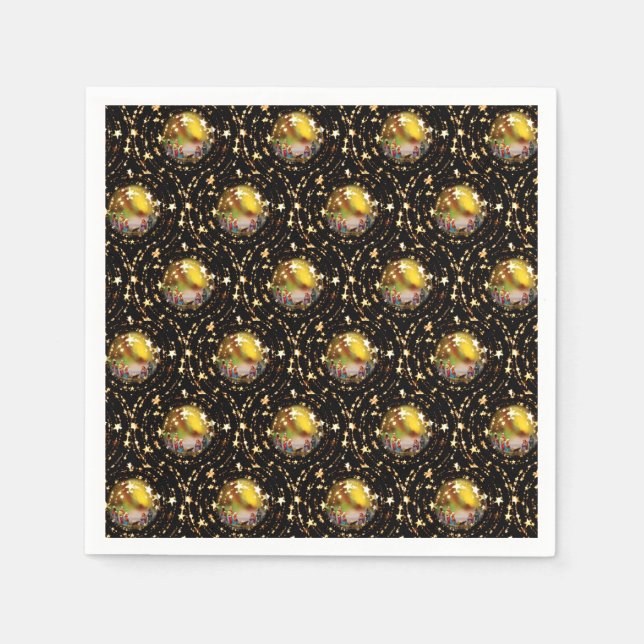 Christmas Crib Nativity Scene Baubles Starry Chic Napkins (Front)