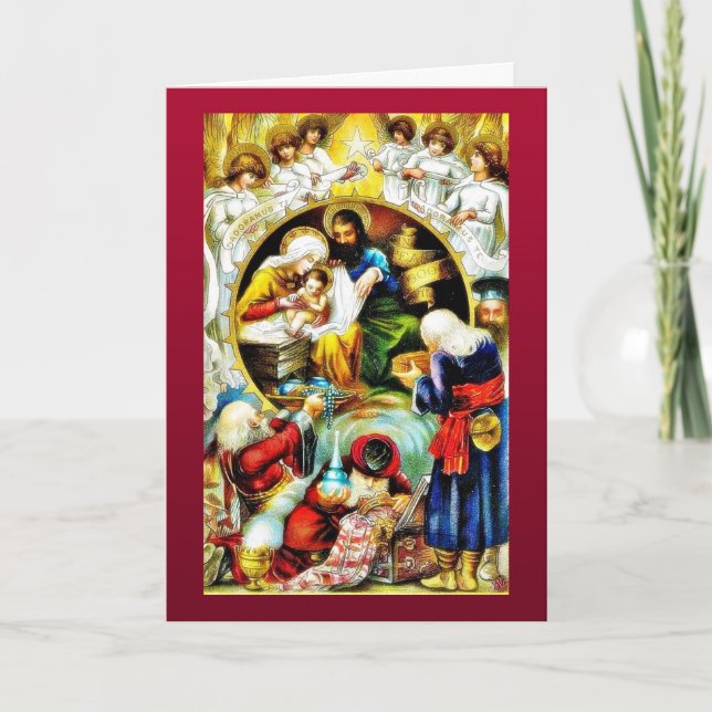 Christmas crib with angels around holiday card (Front)