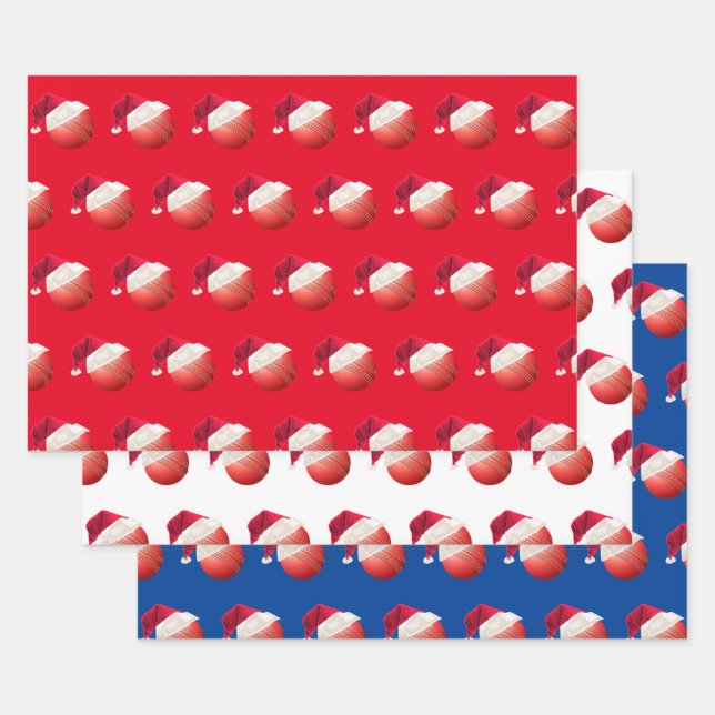 Christmas Cricket Ball Sports Santa Holiday Wrapping Paper Sheets (Set)