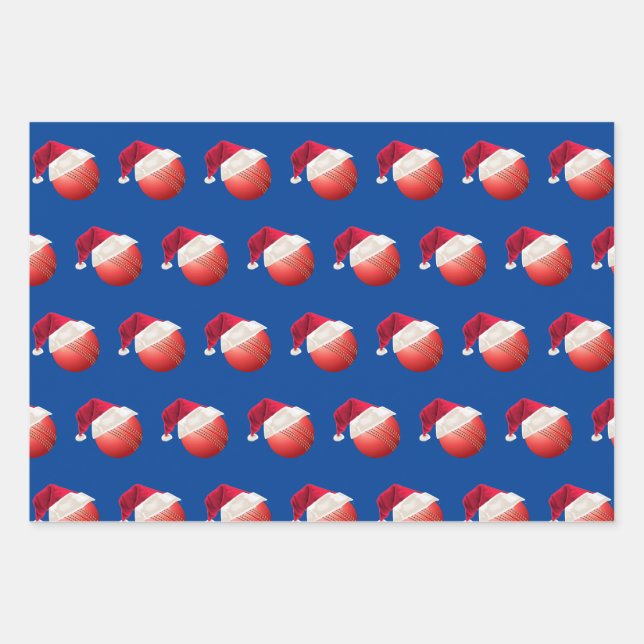 Christmas Cricket Ball Sports Santa Holiday Wrapping Paper Sheets (Front)