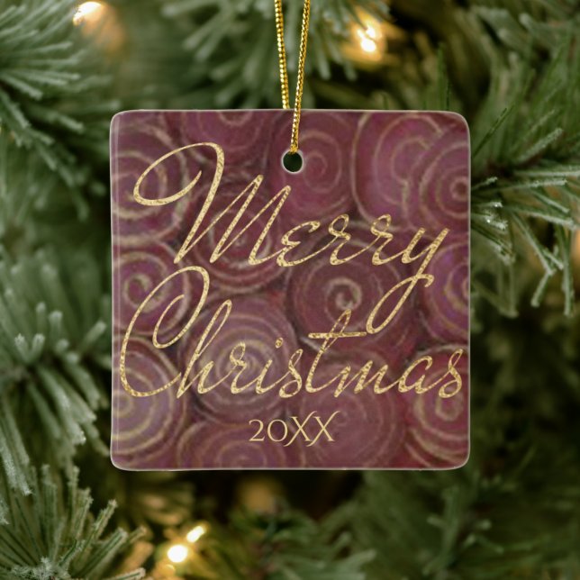 Christmas Crimson and Gold Ceramic Ornament (Tree)
