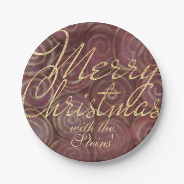 Christmas Crimson and Gold Paper Plates (Front)