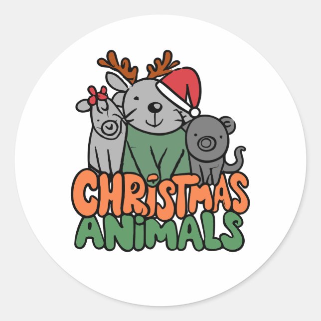Christmas Critter Friends Festive Gathering Classic Round Sticker (Front)