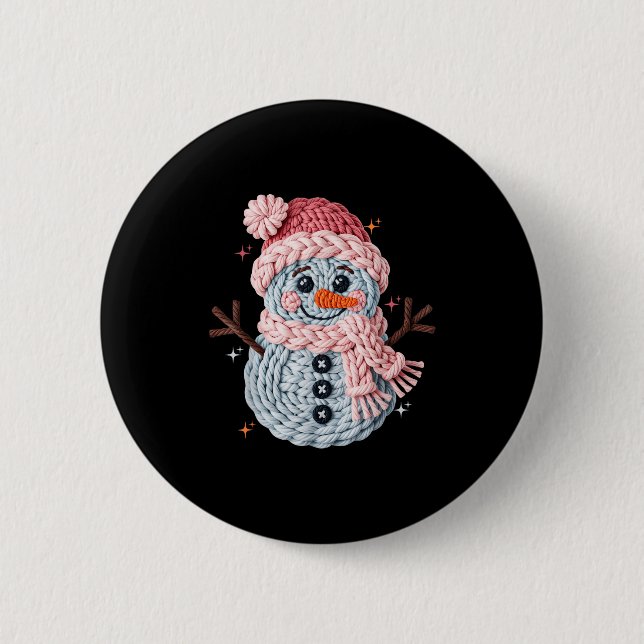 Christmas Crochet Faux Yarn Crochet Snowman Funny  Button (Front)