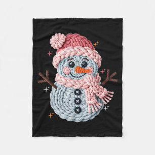 Christmas Crochet Faux Yarn Crochet Snowman Funny  Fleece Blanket