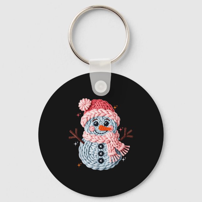 Christmas Crochet Faux Yarn Crochet Snowman Funny  Keychain (Front)