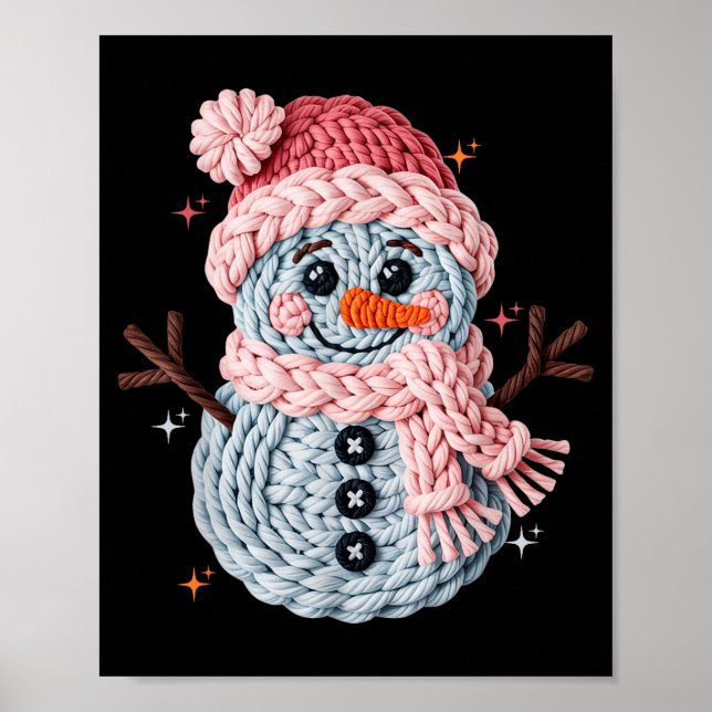 Christmas Crochet Faux Yarn Crochet Snowman Funny  Poster (Front)