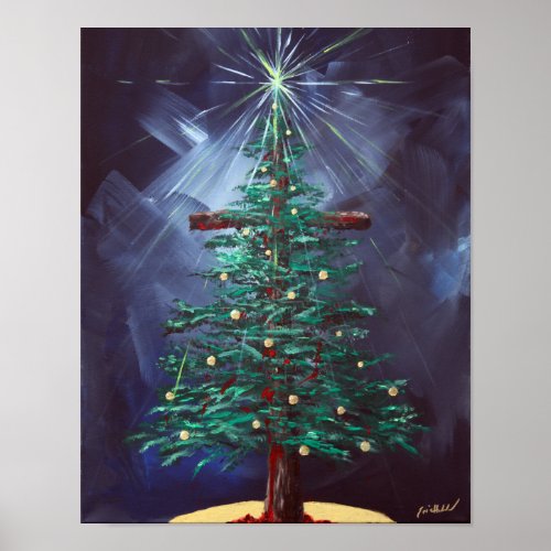 Christmas Cross Christmas Tree Poster