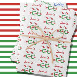 Christmas © Cross Country Running Add Names Wrapping Paper Sheets<br><div class="desc">Personalize these Funny Christmas Cross Country Runner Symbol © Gift Wrap Sheets with Santa Hats on the CCs!  Festive Holiday Red and Green design with custom text in blue,  green and red.</div>