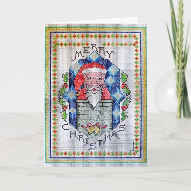 Christmas Cross Stitch Look Greetings Card (Front)