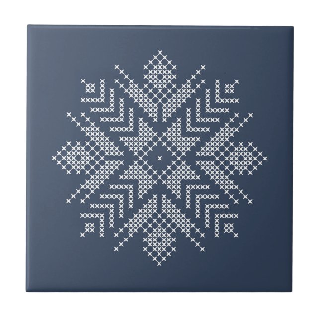 Christmas cross stitch snowflake design ceramic tile (Front)