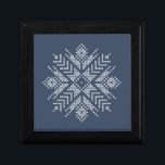 Christmas cross stitch snowflake design gift box<br><div class="desc">Winter holidays snowflake,  vintage embroidery snow,  white snowflake knotwear pattern in blue background</div>