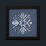 Christmas cross stitch snowflake design gift box<br><div class="desc">Winter holidays snowflake,  vintage embroidery snow,  white snowflake knotwear pattern in blue background</div>