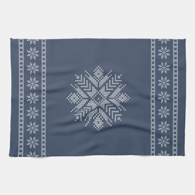 Christmas cross stitch snowflake design kitchen towel (Horizontal)