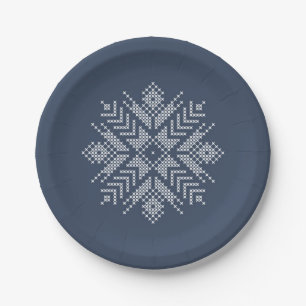 Christmas cross stitch snowflake design paper plates