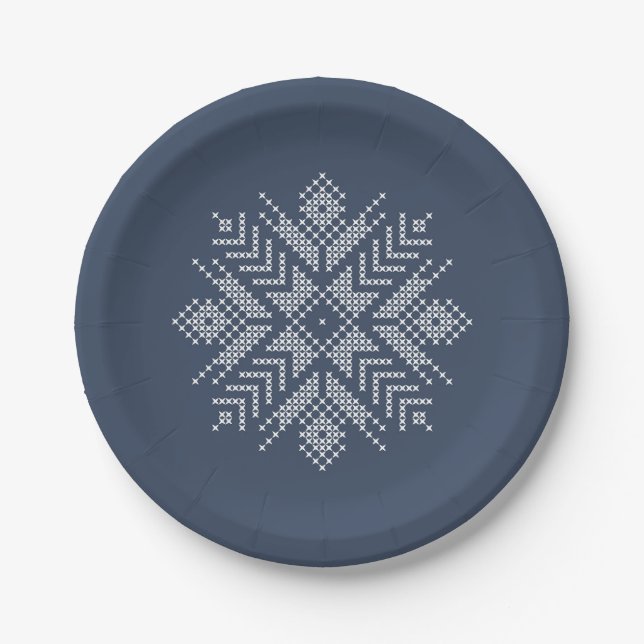 Christmas cross stitch snowflake design paper plates (Front)